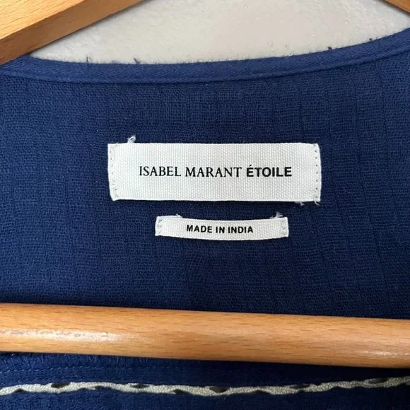 Isabel Marant Tunic Dress Size US 4 Blue Embroidered Cotton Boho Festival NEW - Picture 6 of 8